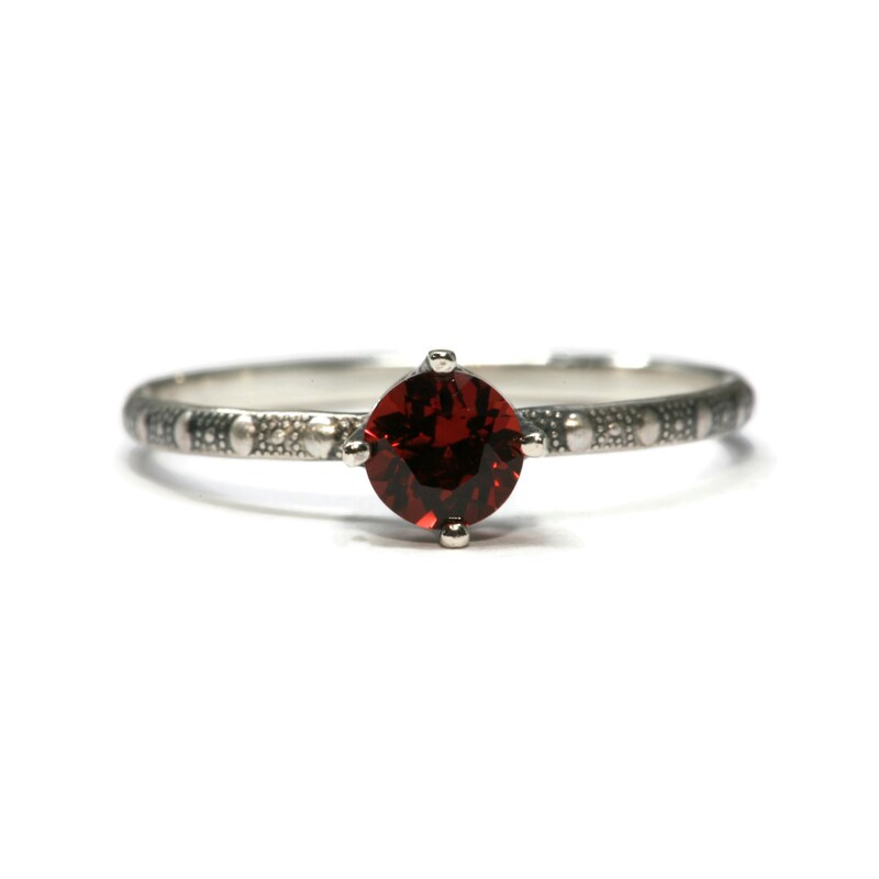 5mm Garnet Skinny Beaded Band Ring - Antique Silver Finish by Salish Sea Inspirations